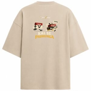 Filliaxmius Kal Se Padhunga Oversized T-Shirt Back Print - Beige