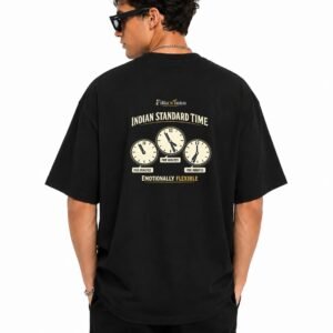 Filliaxmius Indian Standard Time Oversized T-Shirt Back Print - Black