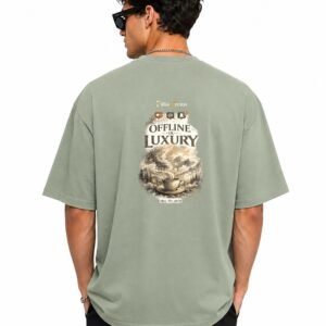 Filliaxmius Offline Is Luxury Oversized T-Shirt Back Print - Sage Green
