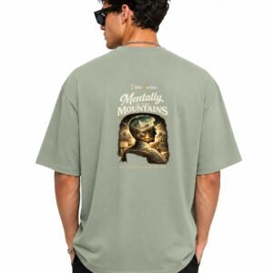Filliaxmius Mentally in the Mountains Oversized T-Shirt Back Print - Sage Green