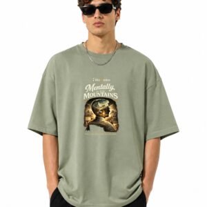 Filliaxmius Mentally in the Mountains Front Print Oversized T-Shirt - Sage Green
