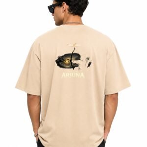 Filliaxmius Aim Like Arjuna Oversized T-Shirt Back Print - Beige