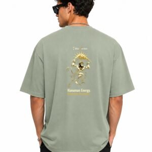 Filliaxmius Hanuman Energy. Mountain Mentality. Oversized T-Shirt Back Print - Sage Green