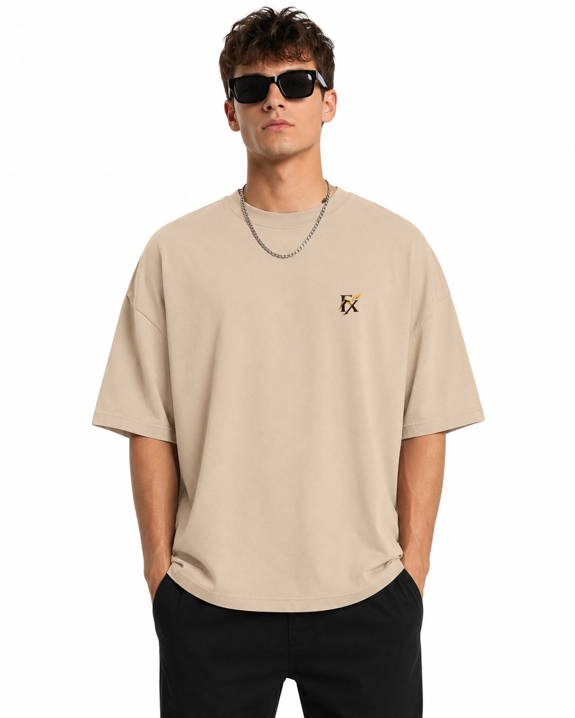 Filliaxmius Built on Days I Almost Quit Oversized T-Shirt Back Print - Beige