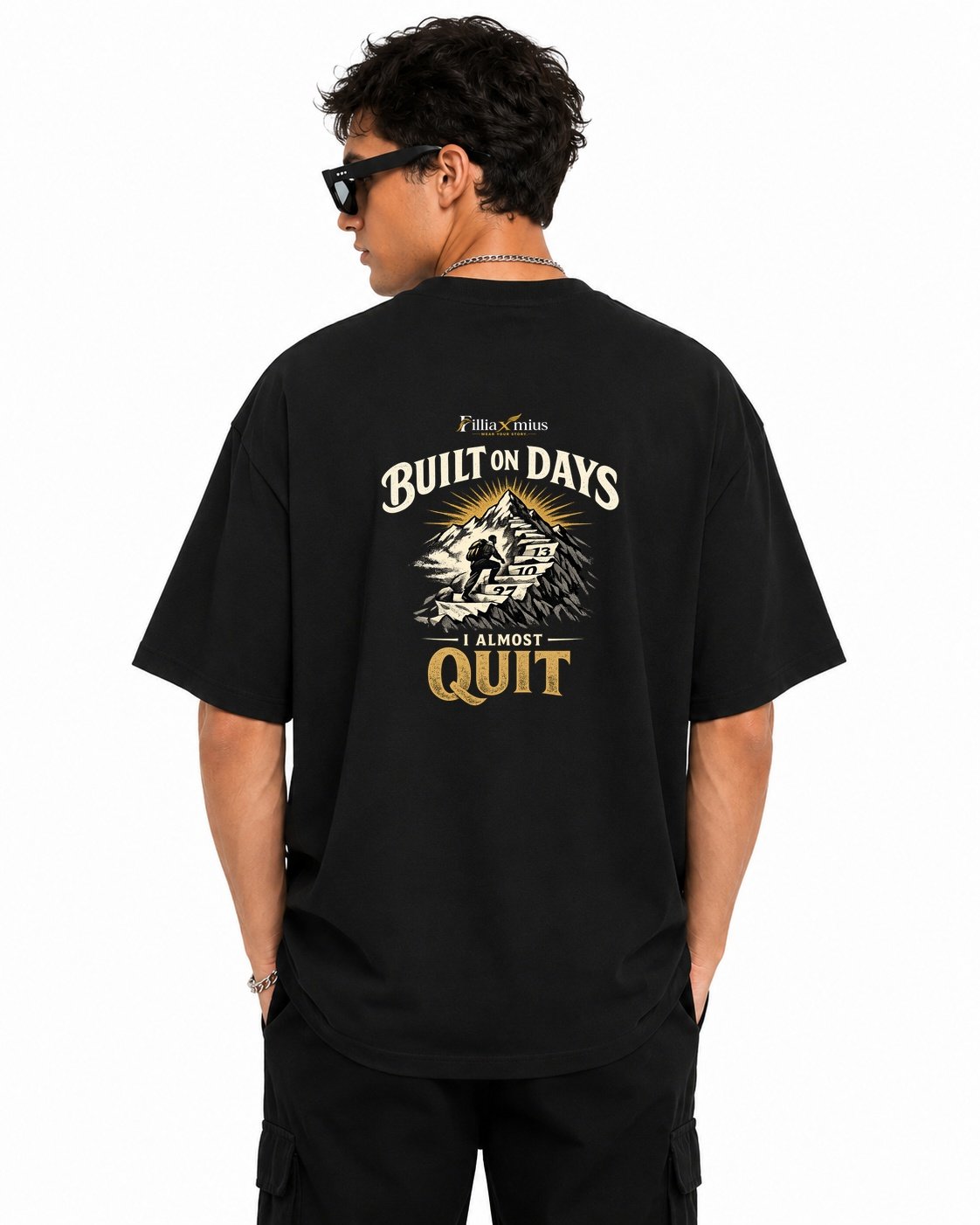 Filliaxmius Built on Days I Almost Quit Oversized T-Shirt Back Print - Black