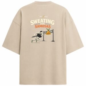 Filliaxmius Sweating for Samosas Oversized T-Shirt Back Print - Beige