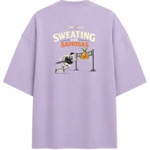 Filliaxmius Sweating for Samosas Oversized T-Shirt Back Print - Lavender