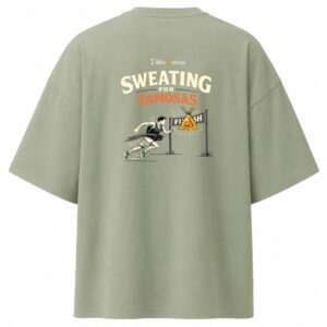 Filliaxmius Sweating for Samosas Oversized T-Shirt Back Print - Sage Green