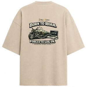 Filliaxmius Born to Roam. Forced to Log In. Oversized T-Shirt Back Print - Beige