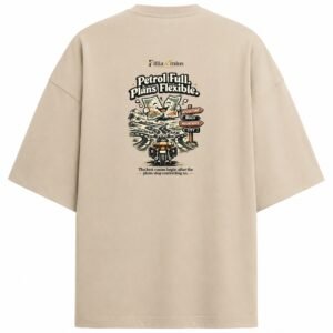 Filliaxmius Petrol Full. Plans Flexible. Oversized T-Shirt Back Print - Beige