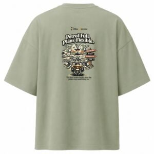 Filliaxmius Petrol Full. Plans Flexible. Oversized T-Shirt Back Print - Sage Green