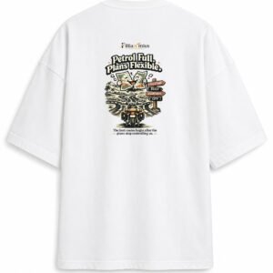 Filliaxmius Petrol Full. Plans Flexible. Oversized T-Shirt Back Print - White