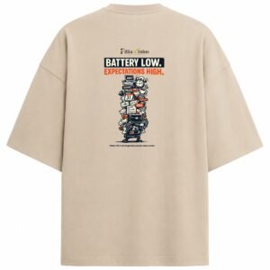 Filliaxmius Battery Low. Expectations High. Oversized T-Shirt Back Print - Beige