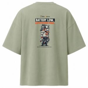 Filliaxmius Battery Low. Expectations High. Oversized T-Shirt Back Print - Sage Green