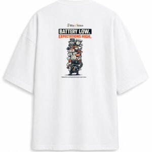 Filliaxmius Battery Low. Expectations High. Oversized T-Shirt Back Print - White