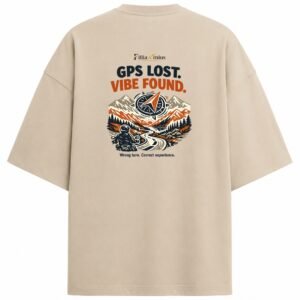 Filliaxmius GPS Lost. Vibe Found. Oversized T-Shirt Back Print - Beige