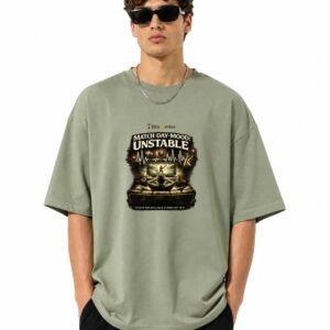 Filliaxmius Match Day Mood: Unstable Front Print Oversized T-Shirt - Sage Green