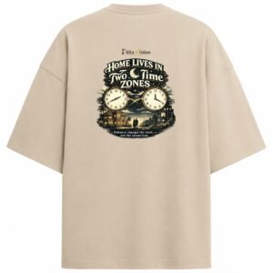 Filliaxmius Home Lives in Two Time Zones Oversized T-Shirt Back Print - Beige
