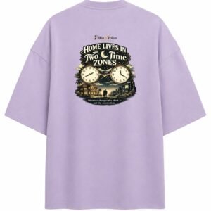 Filliaxmius Home Lives in Two Time Zones Oversized T-Shirt Back Print - Lavender