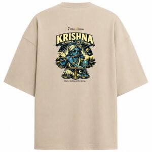 Filliaxmius Krishna Knows Timing Oversized T-Shirt Back Print - Beige