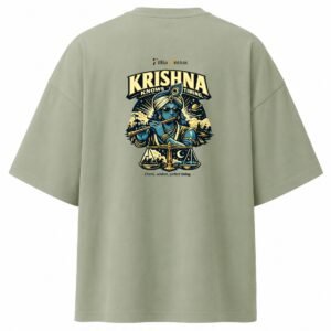 Filliaxmius Krishna Knows Timing Oversized T-Shirt Back Print - Sage Green