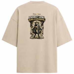 Filliaxmius Energy Low. Aura Expensive. Oversized T-Shirt Back Print - Beige