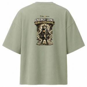 Filliaxmius Energy Low. Aura Expensive. Oversized T-Shirt Back Print - Sage Green
