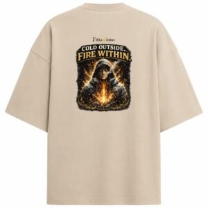 Filliaxmius Cold Outside. Fire Within. Oversized T-Shirt - Beige