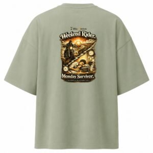 Filliaxmius Weekend Rider. Monday Survivor. Oversized T-Shirt - Sage Green