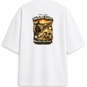 Filliaxmius Weekend Rider. Monday Survivor. Oversized T-Shirt - White